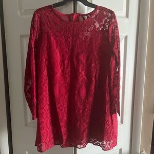 Elegant Red Lace Overlay Women's Top
